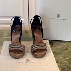 Brunello Cucinelli Wedge Sandals, Size 39